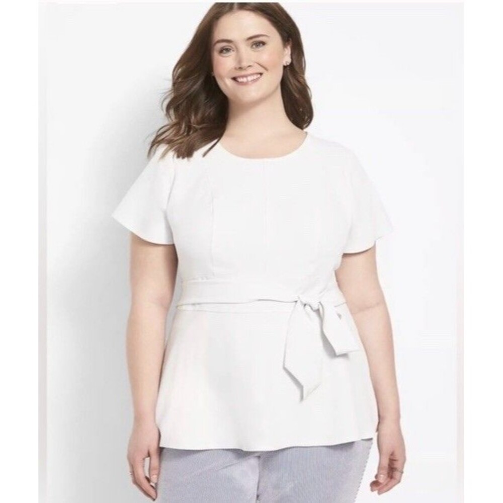 NEW Plus White Blouse Lane Bryant Size 18P Illusion Collection Career Classic